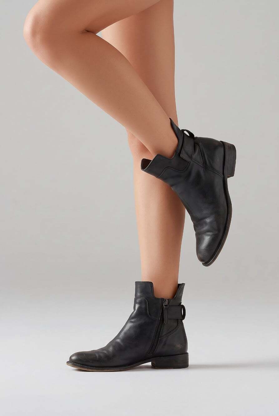 Black Leather Franco Sarto Halford Ankle Bootie Side Zipper Stacked Block Heel